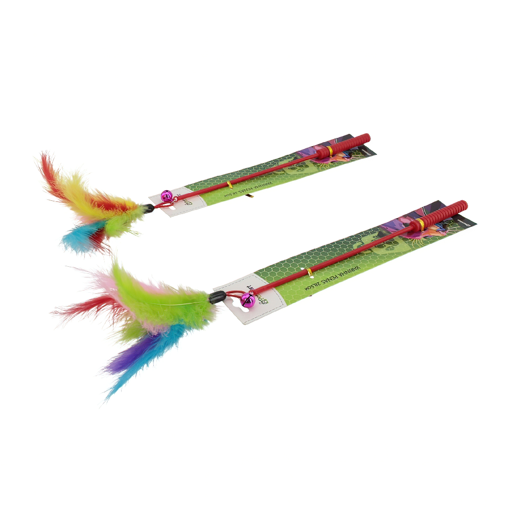 Brinquedo varinha guizo e penas para gatos interativo